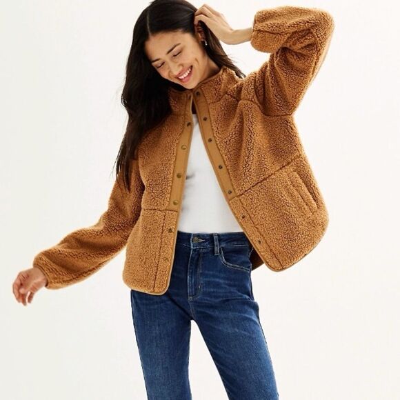 Sonoma Goods For Life Snap Through Fleece Black Jacket - Picture 2 of 6